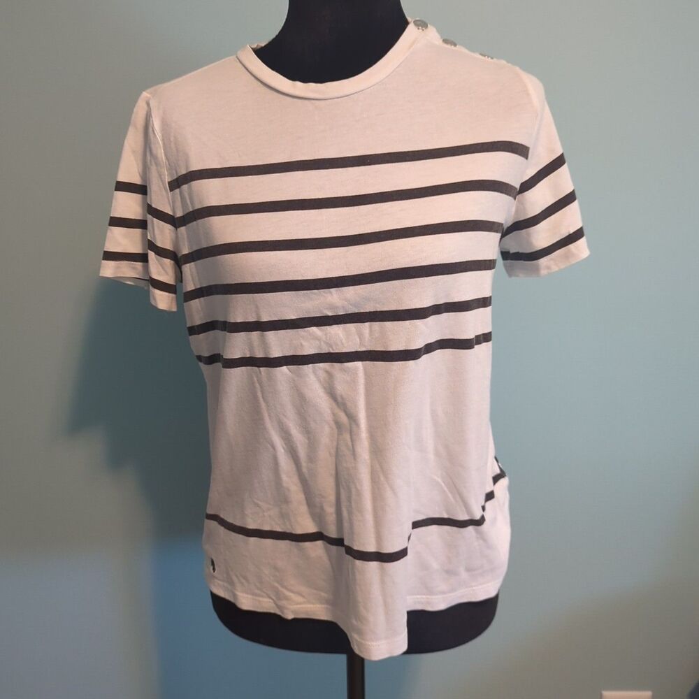 Ralph lauren Women’s White Black Striped Tee T-Shirt Blouse Short Sleeve Top PS